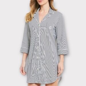 Lauren Ralph Lauren Classic 3/4 Sleeve Striped Cotton Nightshirt Pajamas Large